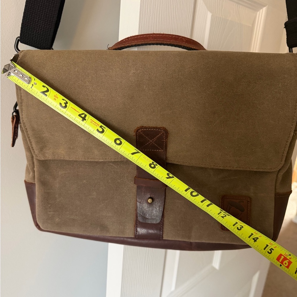 NutSac Everyday Carry Satchel Rugged Canvas Leather Messenger Bag - Brown Green - Picture 4 of 10